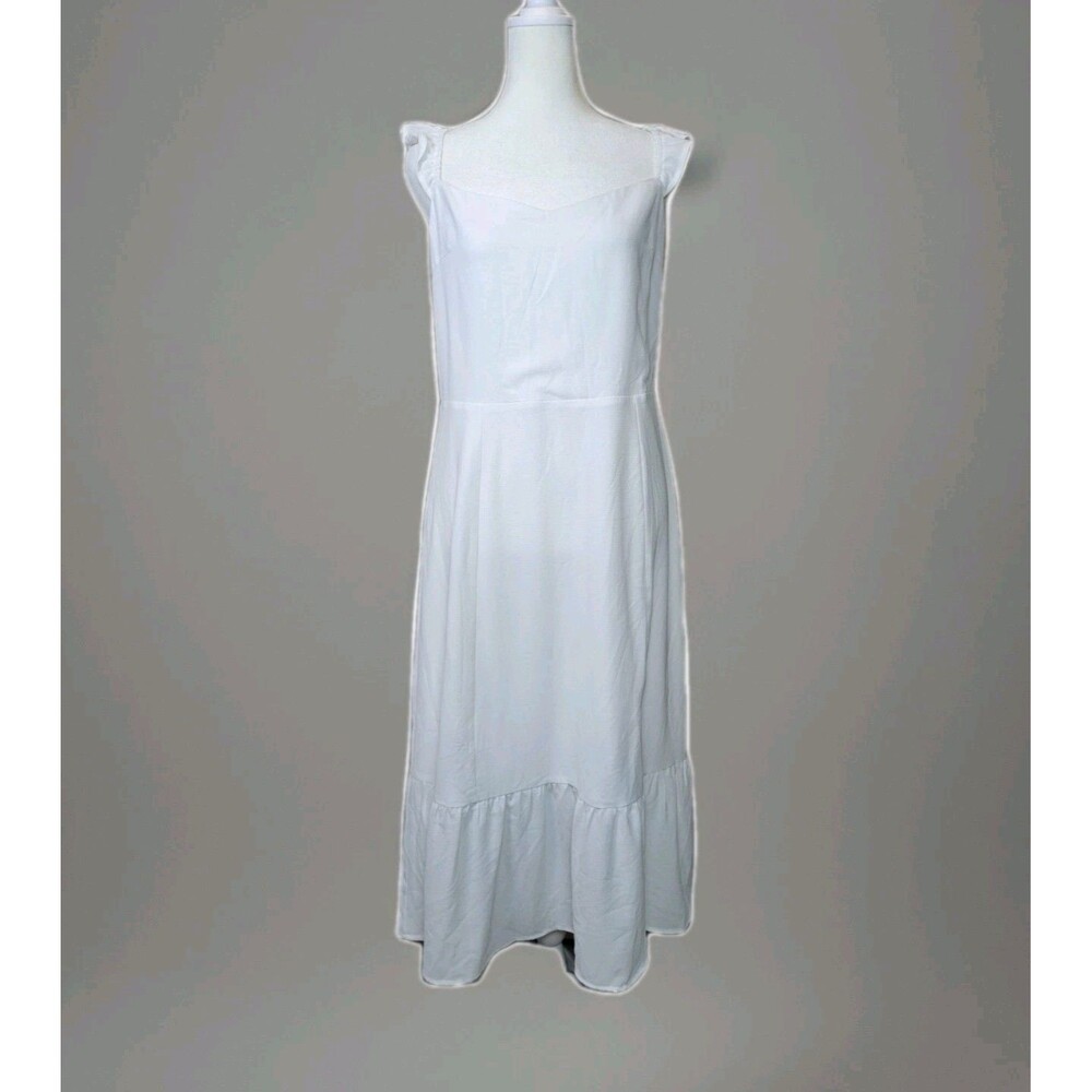 AndNowThis White Ruffle Strap Midi Dress Womens Large Bridal Romantic Cottage